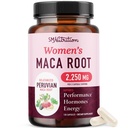 Estratto di radice di maca organico per le donne | Peruvian Maca 2250MG Extra Forza | Polvere di radice rossa, nera e gialla con pepe nero | Integratore di erbe per sostenere l'energia e l'equilibrio dell'ormone | 120 Ct
