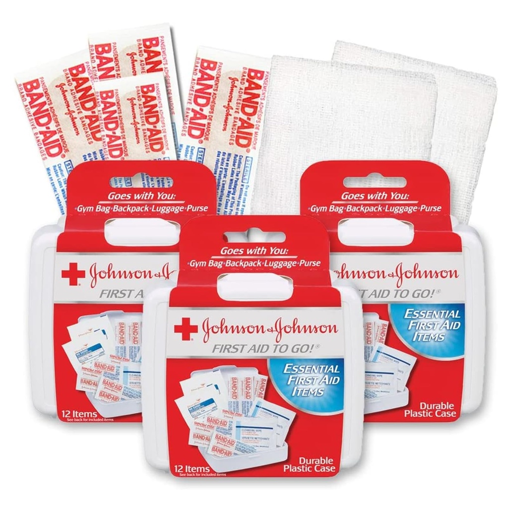 Johnson & Johnson First First Aid Kit Travel Size (Pack of 3 -- First Aid Kit for Car, Office, Purse)