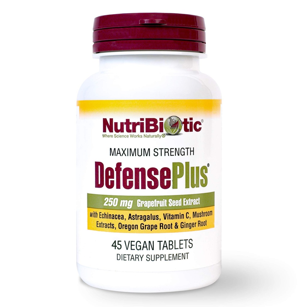 NutriBiotic – DefensePlus, 45 Tabletten | 11 in 1 Immununterstützung mit Vitamin C, Zink, Grapefruit Seed Extract, Echinacea, Astragalus Root & Immun Boosting Extracts & Pilze | Vegan & Gluten Kostenlos