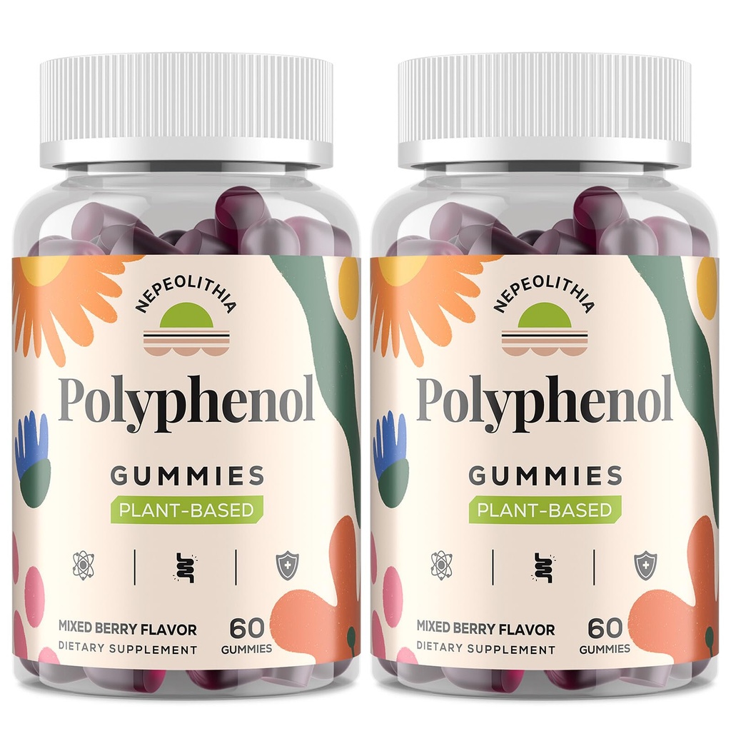 Polyphenol Gummies, Plant-Based Formula with Resveratrol, Elderberry, Grape, Turmeric,Green Tea, Cranberry Extract, Vitamins & Minerals, Superfood Blend, Mixed Berry Flavor, 120 Gummies