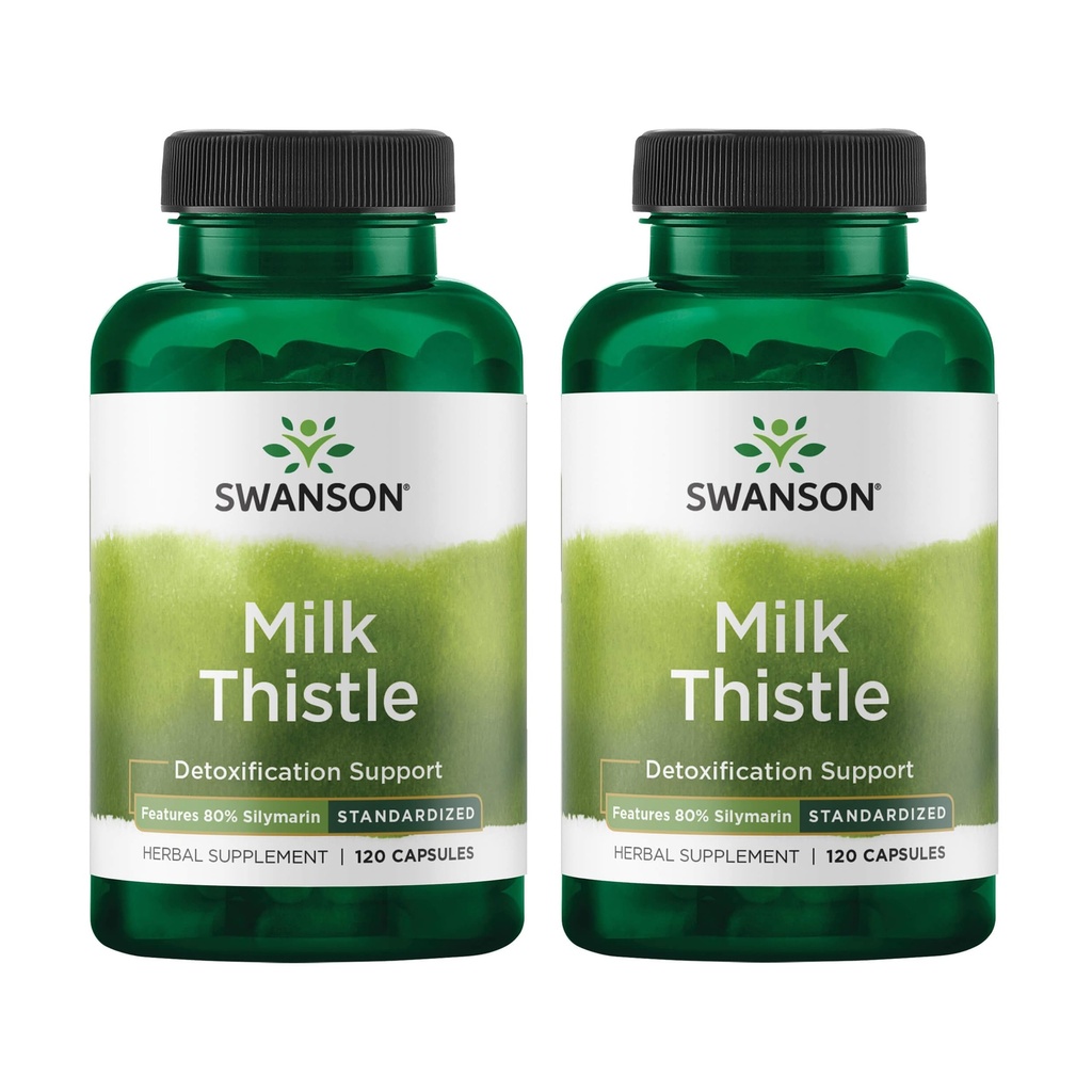 Swanson Milk Thistle (Standardisiert) - Herbal Liver Support Supplement w/ 80% Silymarin - Natürliche Formel zur Erhaltung der Gesamtgesundheit & Wohlbefinden - (120 Kapseln) (2 Packung)