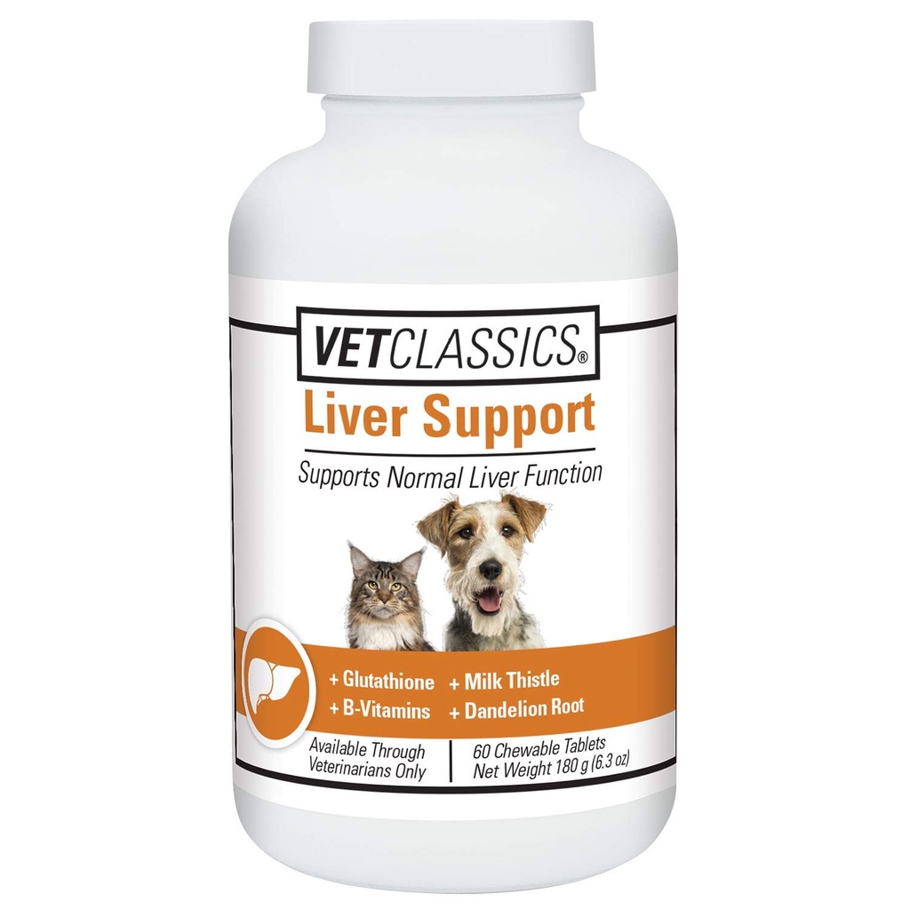 Vet Classics Supplément de soutien du foie pour les chiens, les chats – Fonctions hépatiques – Vitamines B, Glutathion, Chardon de lait – Comprimés doux, Chews – 60 Comprimés à croquer