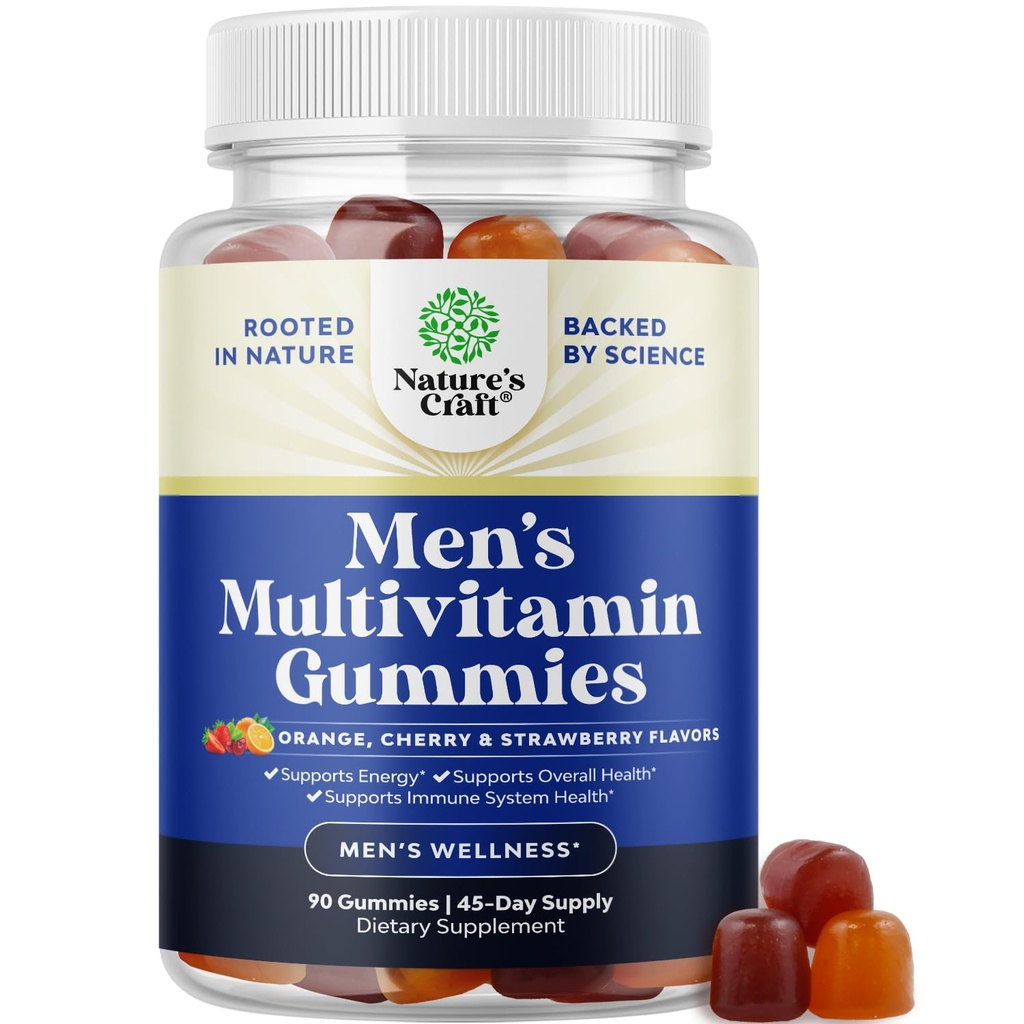 Natures Craft Daily Mens Multivitamins Gummi - Herren Gummy Multivitamine mit Zink und Biotin Immununterstützung Gummi - Potente Vitamine für Energie und Immunität Non-GMO Gluten Free Halal 90 Count