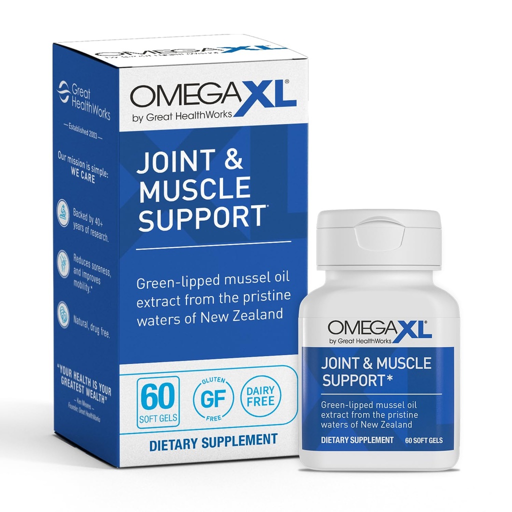 Integratore di supporto congiunto OmegaXL, per il sollievo - Supporto muscolare naturale, Olio di Musella verde, Pillole di Gel Morbido, Senza Droga, 60 Conte