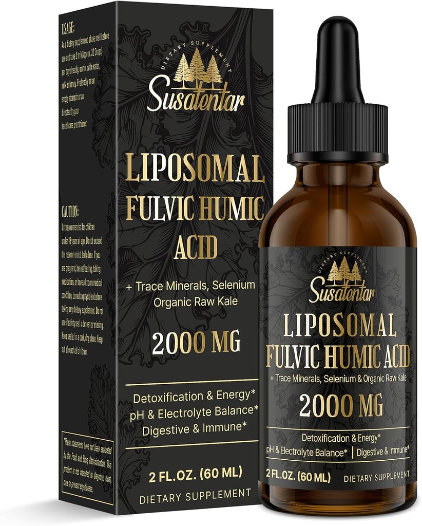 Trace Minerals Electrolytes Drops 2000 MG-Liquid Liposomal Fulvic Humic Acid Supplement (Complète) 85+ Trace Minerals-L'hydratation Détoxification (Détoxification) Énergie (Équilibre du pH) Digestion (Immunité) 2 Oz