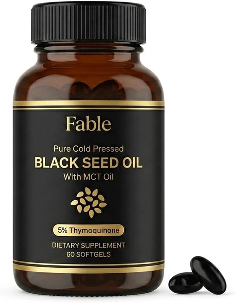 Fable Black Seed Oil (5% Thymoquinone) with MCT Oil, 60 SOFTGELS