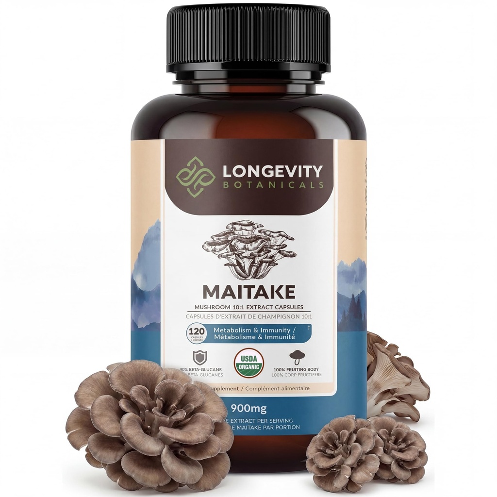 Estratto di funghi di mais organico di maitake capsule (120) | Concentrato 10:1 Ratio | 100% corpi di frutta | Grifola frondosa Integratore naturale per Gut Health & Immunity Support