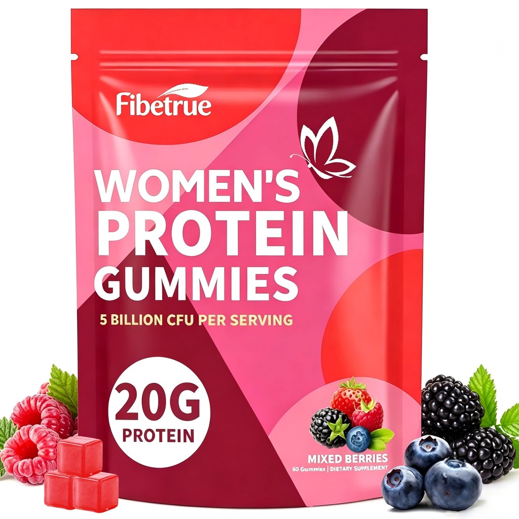 High Protein Gummies – 20g Protein Per Serving – Mixed Berry Gummies for Hair, Skin & Nails – Muscle Recovery & Daily Wellness Support – Low Sugar Protein Supplement – 60 Gummies