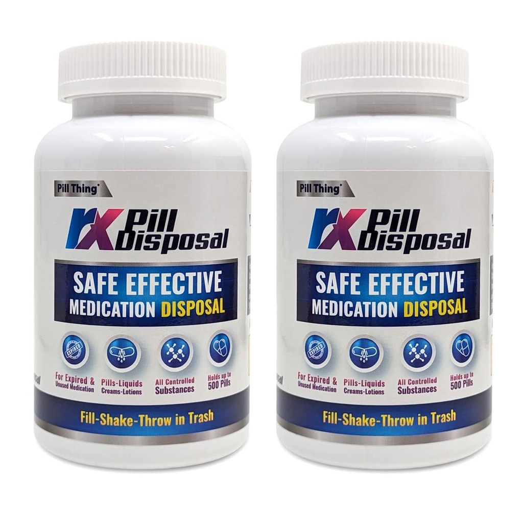 PILL THING RX Pill Disposal, Safe Effective Solution to Destroy Prescription Medication Drug Medicines, Large 40% More Capacity (2 Pack), RXPD