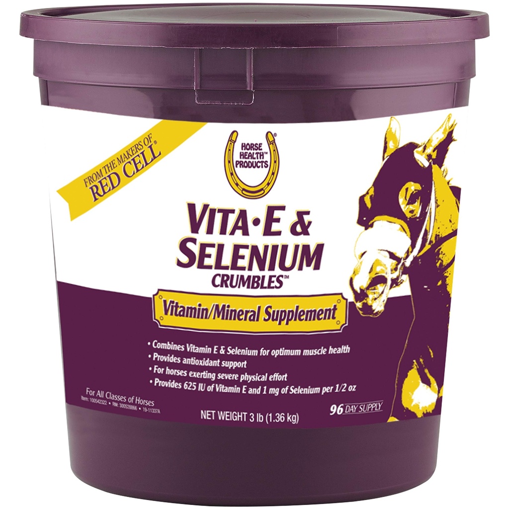 Farnam Horse Health Vita E & Selenium Crumbles Horse Vitamin Supplement, Unterstützt optimale Muskelgesundheit & antioxidative Unterstützung, 3 lbs., 96 Tage Versorgung