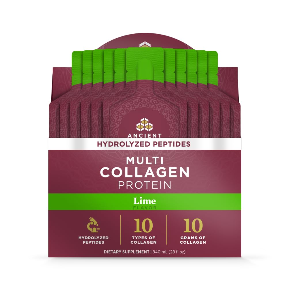 Ancient Nutrition Hydrolyzed Multi Collagen Peptides Gel Packets, Lime | Vitamin C, Probiotics, Grass-Fed Hydrolyzed Collagen, Supports Skin, Hair, Nails, Joints, Gut Health, 28 Packets
