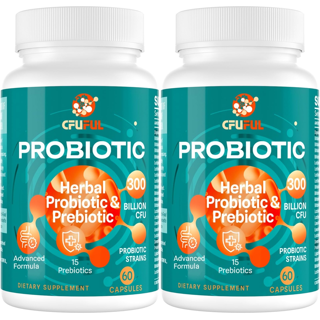 Probiotiques pour les femmes et les hommes - 300 milliards UFC, 24 souches Probiotique + 15 herbes biologiques Mélange de prébiotiques, pour la santé globale des intestins digestifs, immunitaire, constipation et ballonnement, plateau stable - 4 mois d'approvisionnement