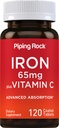 Piping Rock Iron Supplement 65 mg with Vitamin C | 120 Tablets | Advanced Absorption | Vegetarian, Non-GMO and Gluten Free
