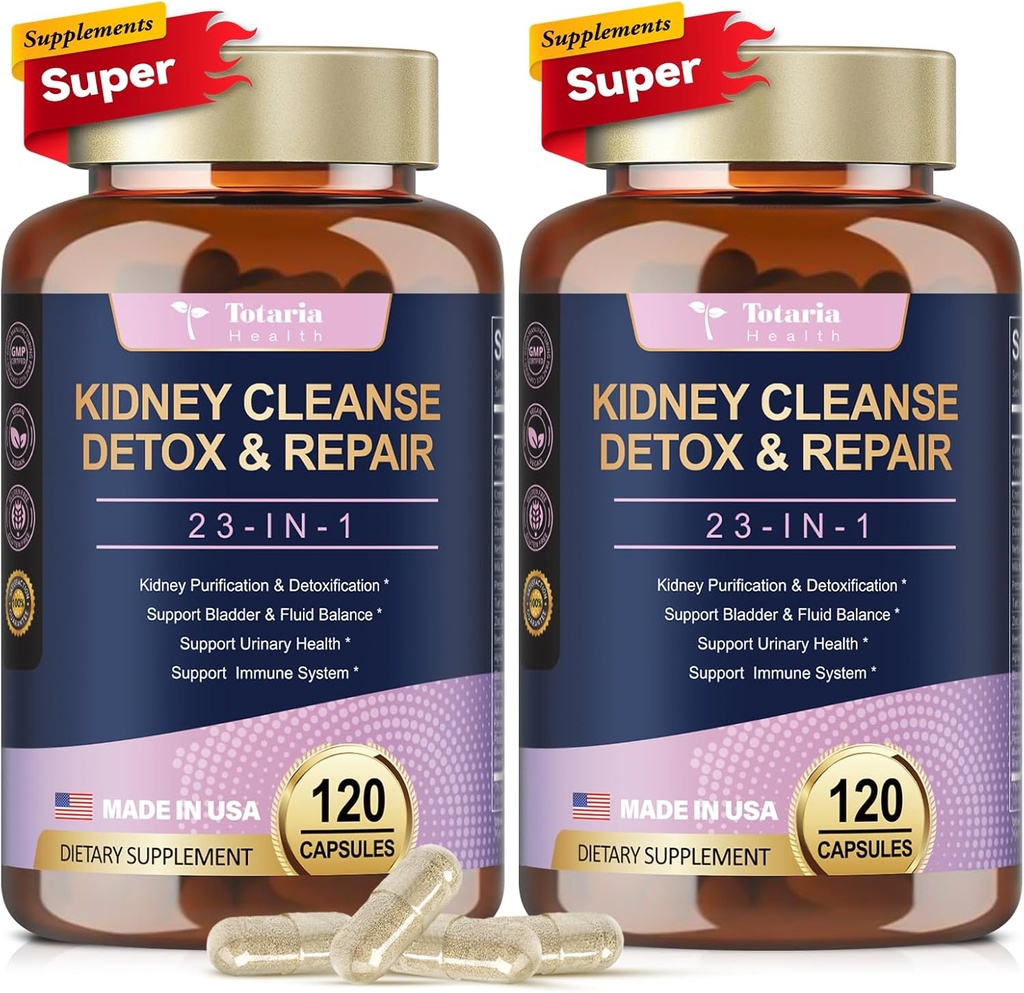 Totaria (2 P) Kidney & Liver Cleanse Detox & Repair Capsules, Chanca Piedra & Cranberry Pills for Liver & Kidney Support Supplement Extra Strength for Stones Dissolver, Urinary Tra Health for Woman