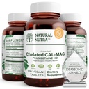 Natürliche Nutra Chelat Calcium Magnesium 1000/500 mg Ergänzungen Plus Betaine HCL - Chelat Cal Mag verbessert Knochendichte, unterstützt Muskel, Zähne, Herz-Kreislauf- & Nerve Gesundheit, 100 Vegan Tabletten