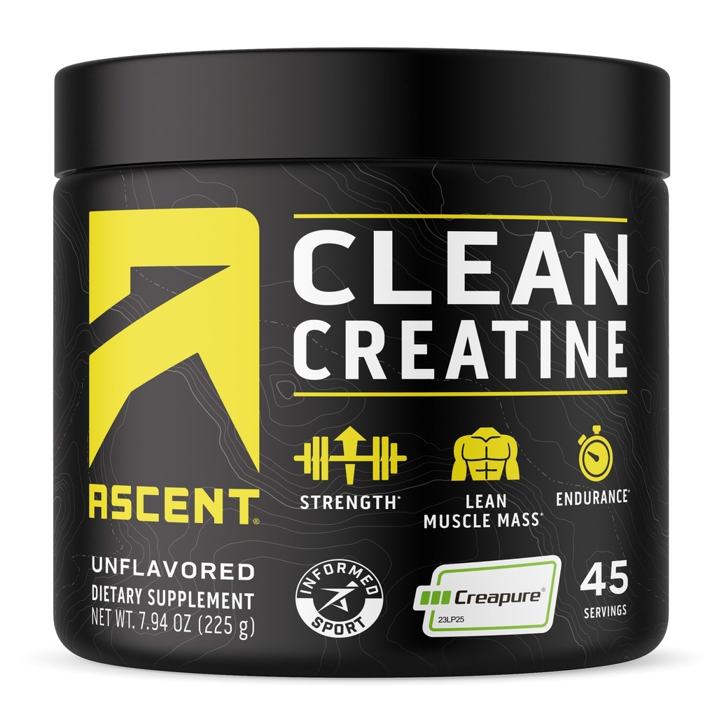 Ascent Clean Creatine Monohydrat Pulver - 5G Pro Servieren, Creapure Supplement - Unflavored, 45 Servierungen