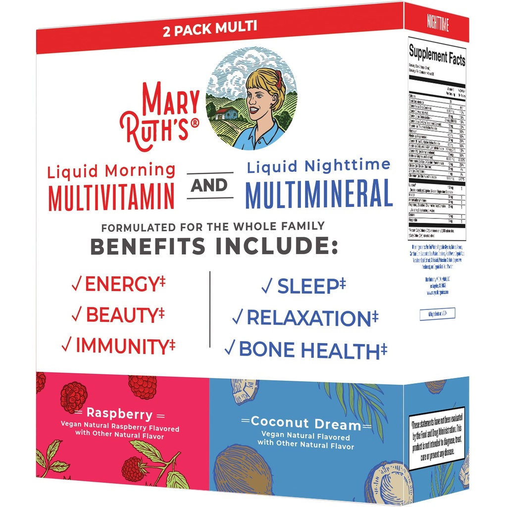 MaryRuth Organics Liquid Morning Multivitamin & Liquid Nighttime Multimineral Bundle, Vegan Vitamin C, Vitamin D, B Complex, Magnesium, Energie, Schönheit, Schlafunterstützung, NO Melatonin, 32 Fl Oz Jeder