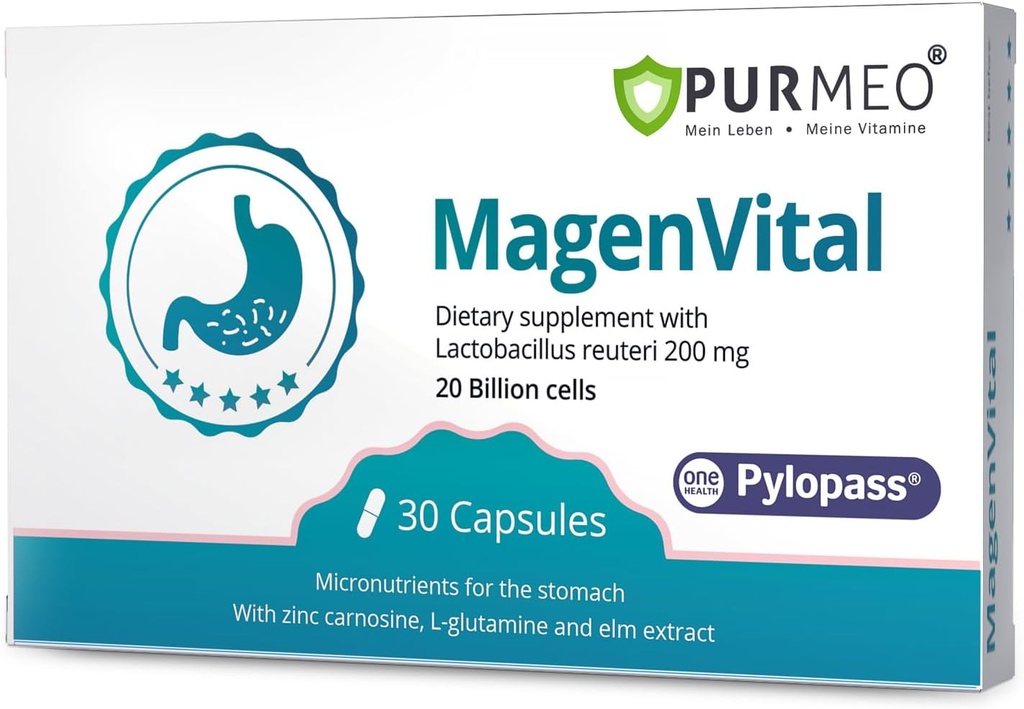 5 in 1 alta potenza H. Pylori Trattamento Probiotici - Supporto Gastritis - 1 al giorno - Pylopass Lactobacillus Reuteri DSM17648 - No Refrigeration Needed - Made in Germany