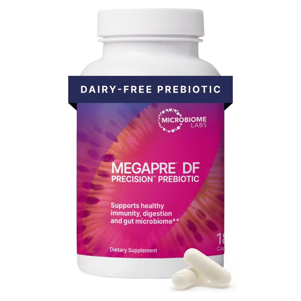 Microbiome Labs MegaPre DF - Dairy-Free Prebiotic Fiber Supplement - Gut Health Prebiotics for Women, Men & Kids 3+ - Unterstützt mikrobielle Vielfalt (180 Kapseln)