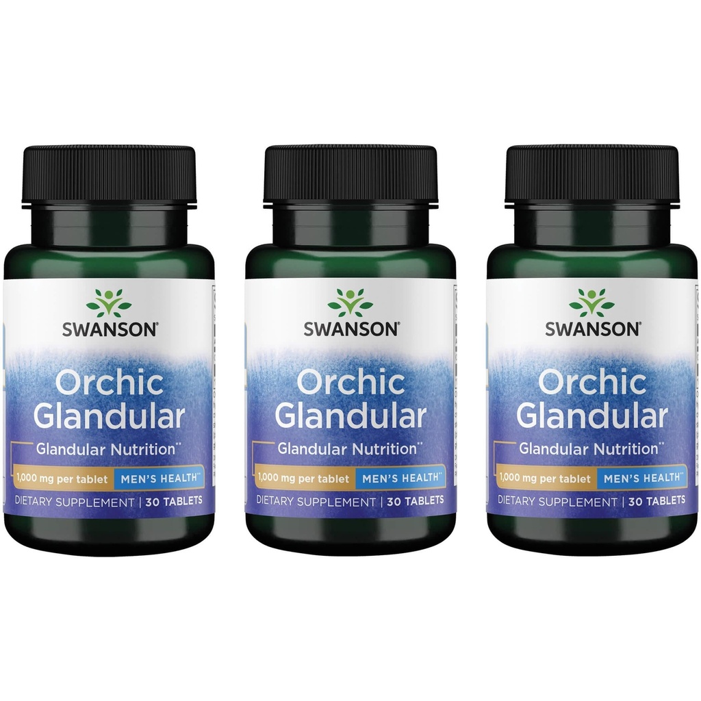 Swanson Orchic Glandular Men's Health 1 gm, 30 Tablets, 3 Pack | Testicular Glandular Supplement for Men Seeking Daily Support, Easy-to-Take Tablets Made from High Quality Ingredients