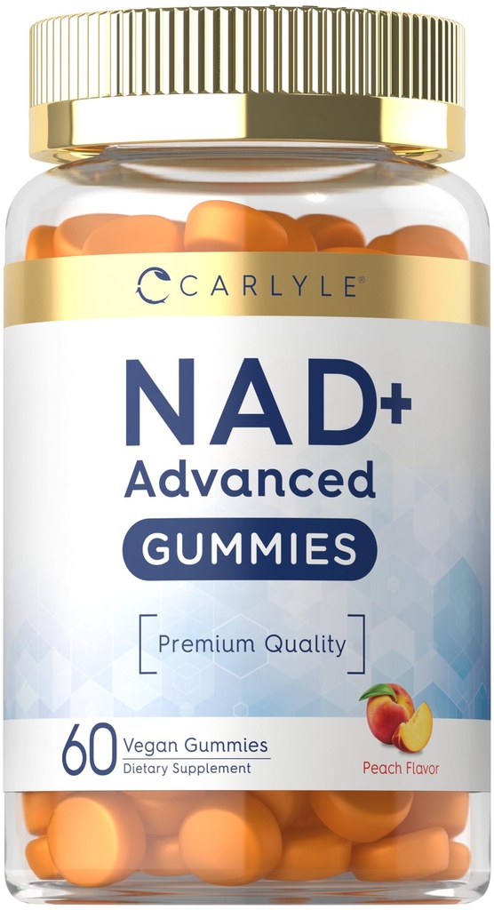Carlyle NAD+ Supplement | 60 Gummies | Advanced Formula | Peach Flavor | Vegan, Non-GMO & Gluten Free