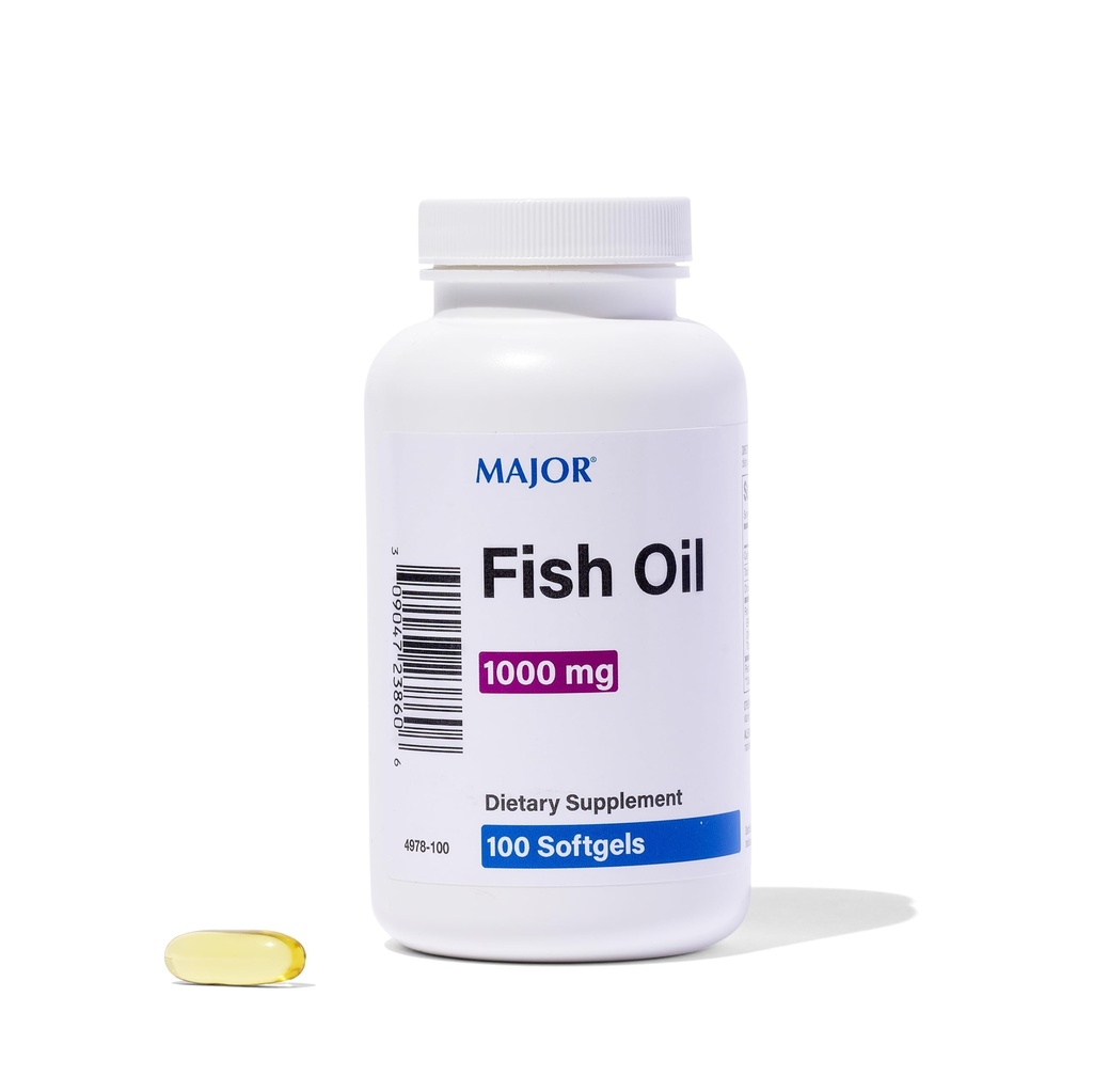 MAJOR Oméga-3 Huile de poisson - Supplément huile de poisson 1000mg - 100 Softgels (1-pack)