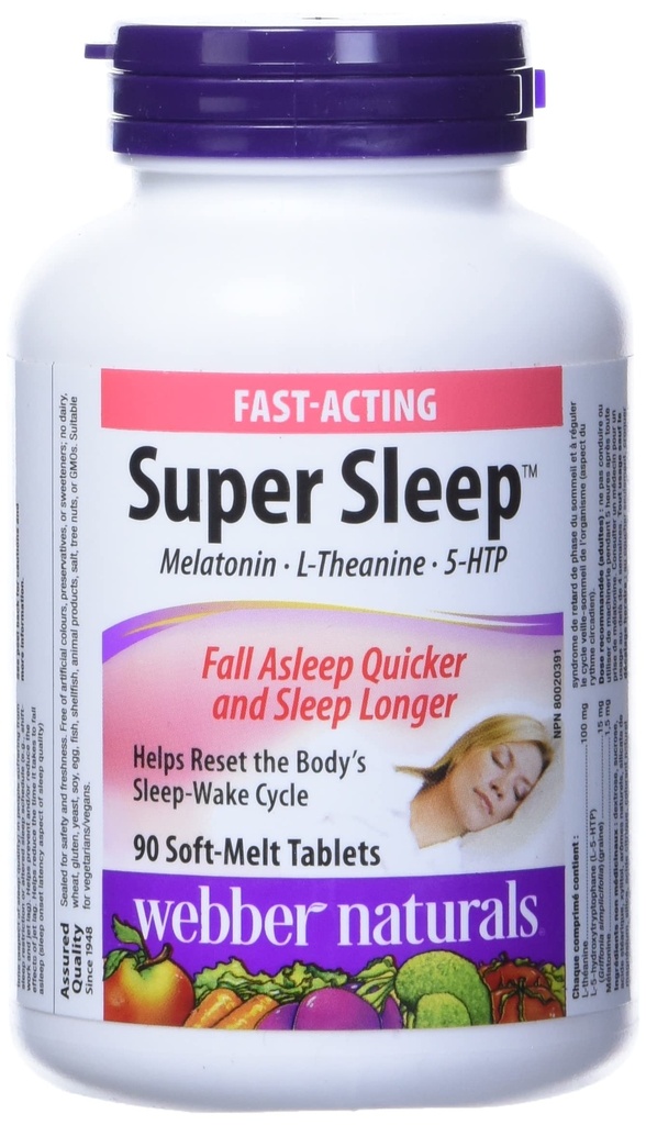 Webber Naturals Super Sleep Melatonin Plus L-Theanine & 5-HTP, 90 soft-melt tablets (1)