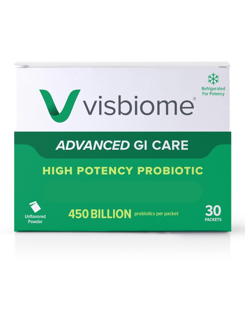 Visbiome® Advanced GI Care - High Potency Probiotic 450 Billion Strength - 30 Packets Unflavored Powder - Original De Simone Formulation - Verschifft kalt in recycelbarem Kühler mit Temperaturmonitor.