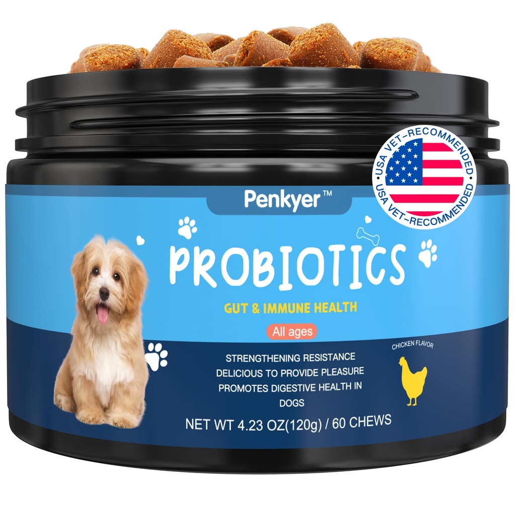 Probiotics for Dogs, Dog Probiotics for Yeast, Itchy Skin and Itchy Ears, Digestive Enzymes with Prebiotics for Digestive Health, Probiotic Chews for Dogs Support Immunity Health - (Chicken 60 Ct)