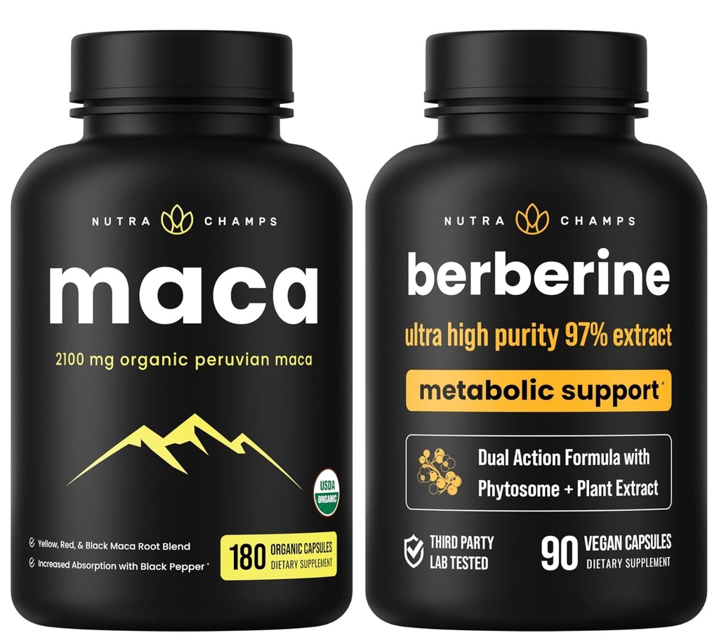 NutraChamps Supporto completo ormonale e metabolico: Maca & Berberine Duo