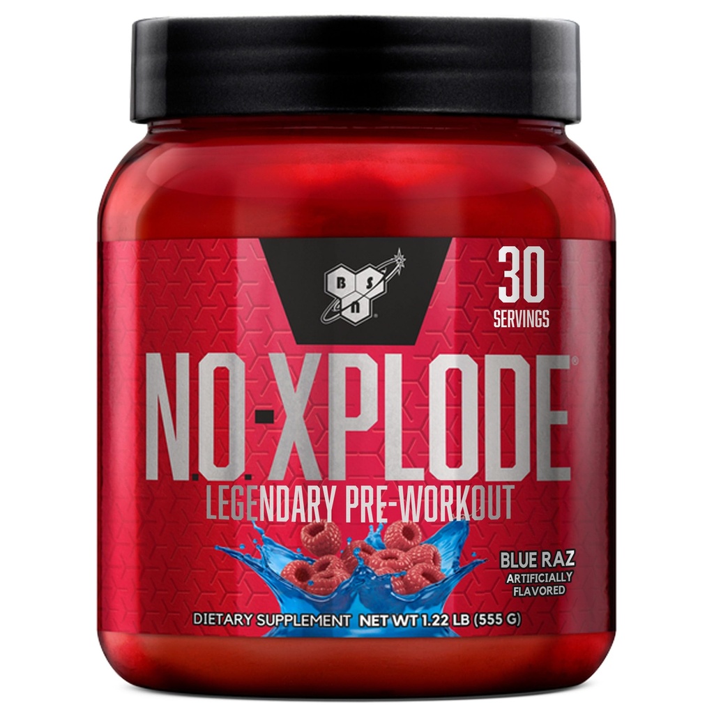 BSN N.O.-XPLODE Pre Workout Powder, Energy Supplement für Männer und Frauen mit Kreatin und Beta-Alanin, Geschmack: Blue Raz, 30 Portionen