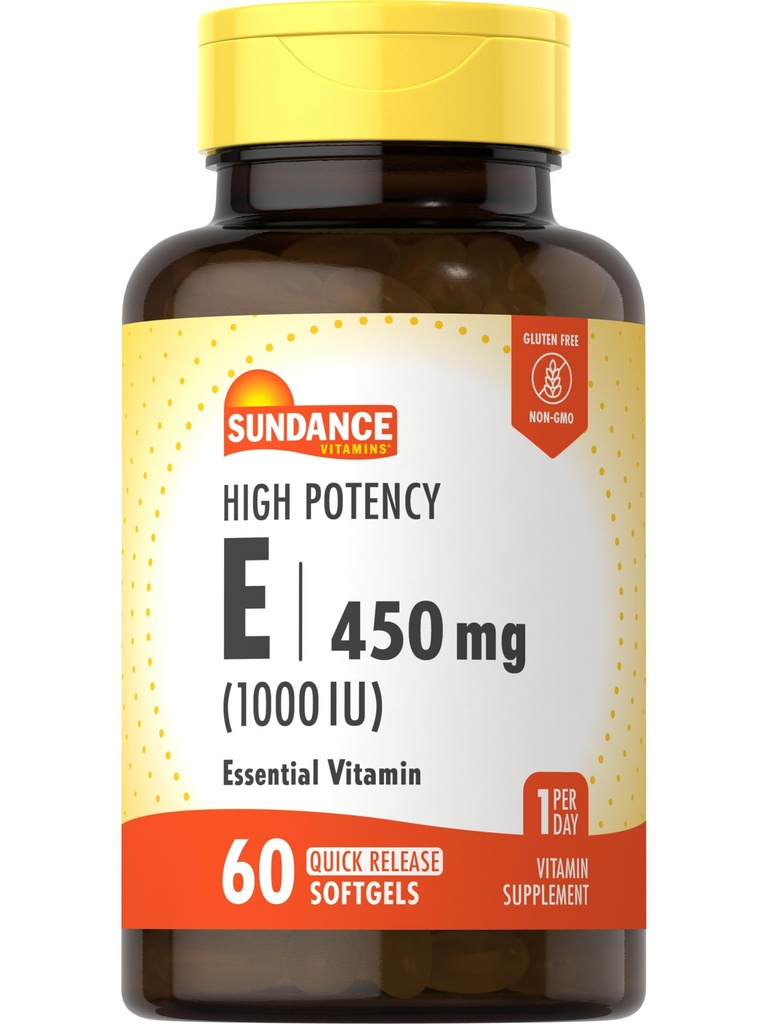 Sundance High Potency Vitamin E | 450mg (1000 IU) | 60 Softgels | Essential Vitamin Supplement | Non-GMO und glutenfreie Formel