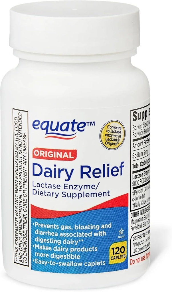 Dairy Relief Caplets, Original, Lactase Enzyme, 120 Pillen von Equate (Pack von 1) + Aufkleber