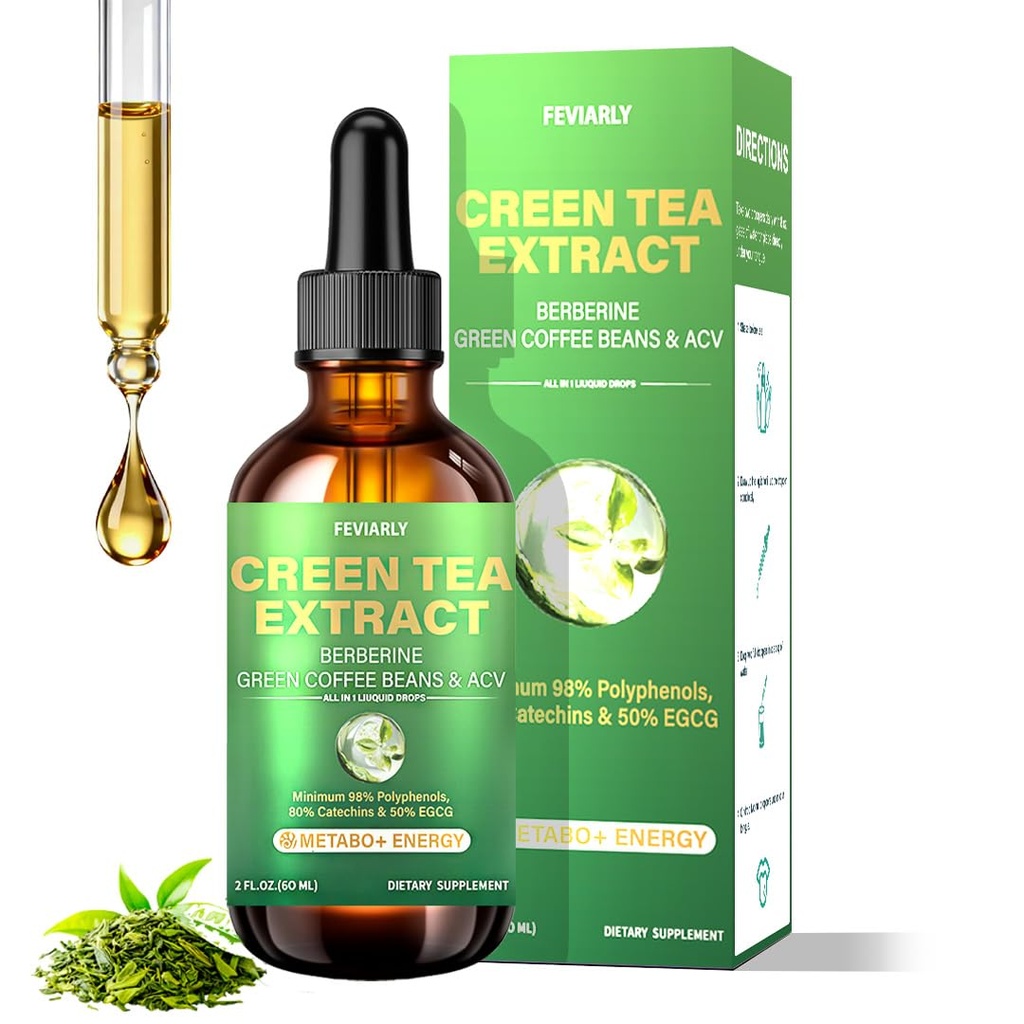 Green Tea 20:1 Extract 50% EGCG Natural Weight Goals Liquid Drops for Women, Supports Gut Health, Curb Cravings Activate & Hunger Balance, Level Up, Antioxidants&Digestion,