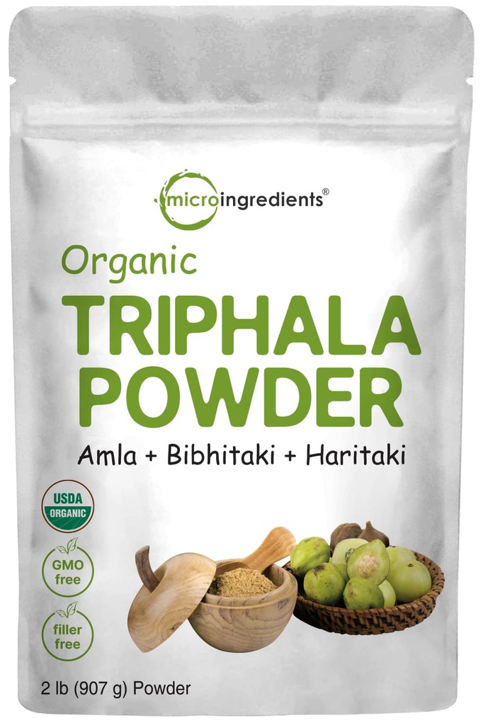 Micro Ingredients Organic Triphala Powder, 2 Pfund (Amla + Haritaki + Bibhitaki) | Indien Herkunft, pflanzliche Adaptogen Ergänzung, Unterstützt Colon & Immune Gesundheit | Vegan, No GMOS