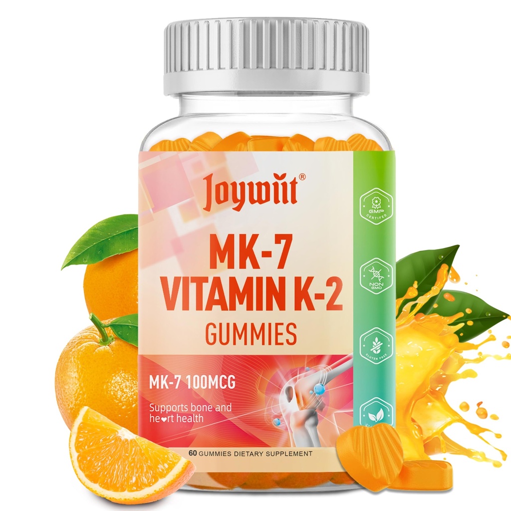 Vitamine K2 MK-7 Gommies 100mcg, supplément de vitamine extra-résistant K2 pour os et soutien de l'art, aromatisant naturel à l'orange à croquer, non OGM, végétalien, 60 gommies