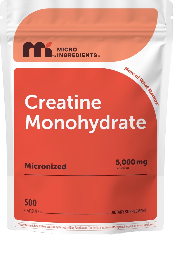 Kreatin Monohydrat 5.000mg, 500 Kapseln | Pure Creatine Pillen – Micronized + Unflavored Powder Source, Easy Absorption | Pre Workout & Muskel Health Support | Keto, Non-GMO