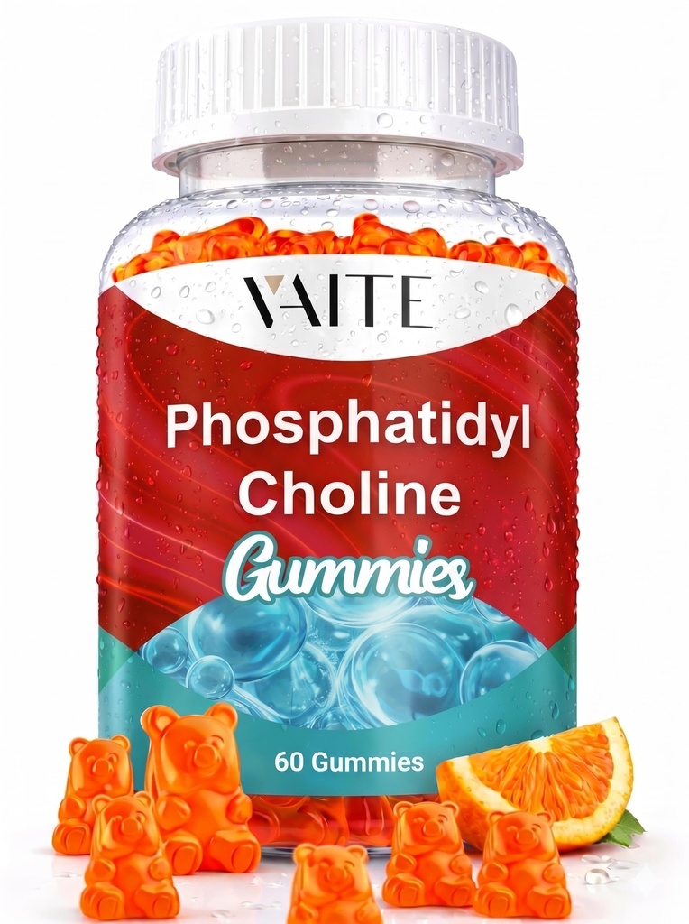 Phosphatidylcholine Gummies 600 mg (Sunflower Lecithin) 5-in-1 Choline Complex with Alpha GPC 150 mg, Phosphatidylserine 100 mg, Inositol 100 mg & Choline Bitartrate 50 mg for Daily Focus 60 Count