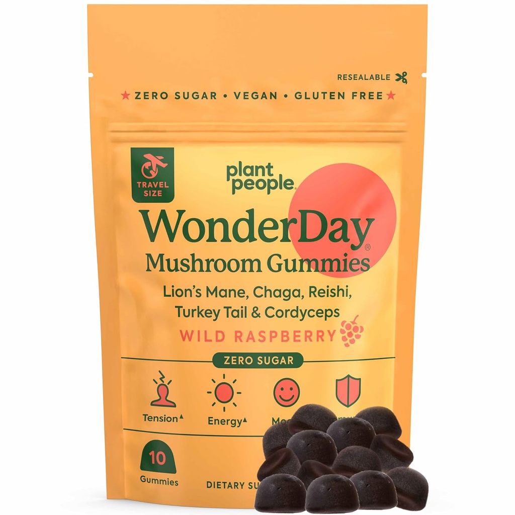 Plant People - WonderDay Mushroom Gummies Mini | Daily Gummy Multi Unterstützung für ganz Körper Balance, Stimmung, De-Stress, Energie, Immune und Gut Gesundheit | Natürlich, Vegan, Non-GMO | Trial Größe