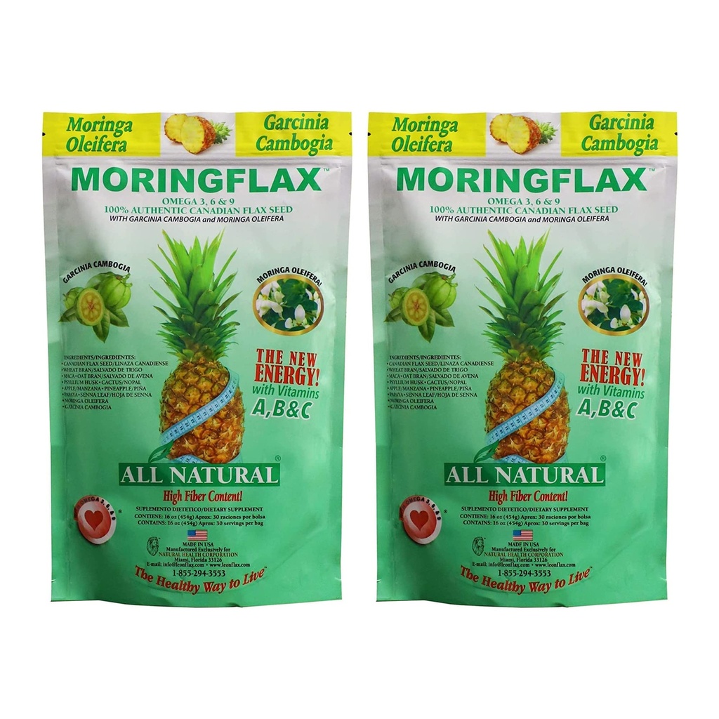 Moringflax Bag Formula 100 Natural Canadian Flax Seed with Garcinia Cambogia and Moringa Oleifera Bag, Tan, 16 Ounce - 2 Pack