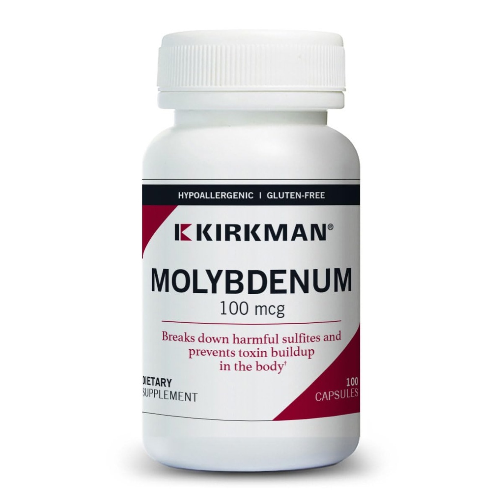 Kirkman - Molybdän 100 mcg - 100 Kapseln - Essentielle Mineralien - Bruch von Sulfiten & Toxinen - Allergiker