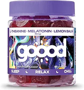 Goood Sugar Free Melatonin Gummies 5mg - Schlafgummis für Erwachsene - Schlafzusatz mit L-Theanine - Melatonin 5mg Gummies - Glutenfrei & Non GMO Schlafgummis für Erwachsene für ruhig schlafen 60 Ct