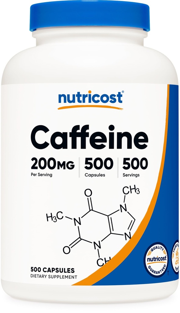 Pilules de caféine Nutricost, 200 mg par portion (500 capsules)