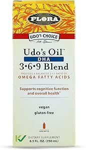 Flora - Udo's Oil DHA 3-6-9 Blend - Vegan Eye & Brain Health Supplement - Vegan Omega-3 & Omega-6 - Enthält Sunflower & Flax Seed Oil - Kosher & Organic - Halten Sie Chilled - 8,5 fl. oz.