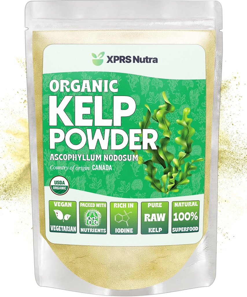 XPRS Nutra Organic Kelp Powder (Ascophyllum Nodosum) - Seaweed Powder Rich in Jod, Immun Vitamine und Mineralstoffe - Nahrungsgehalt Meer Kelp Supplement Vegan Superfood für Hautpflege (4 oz)