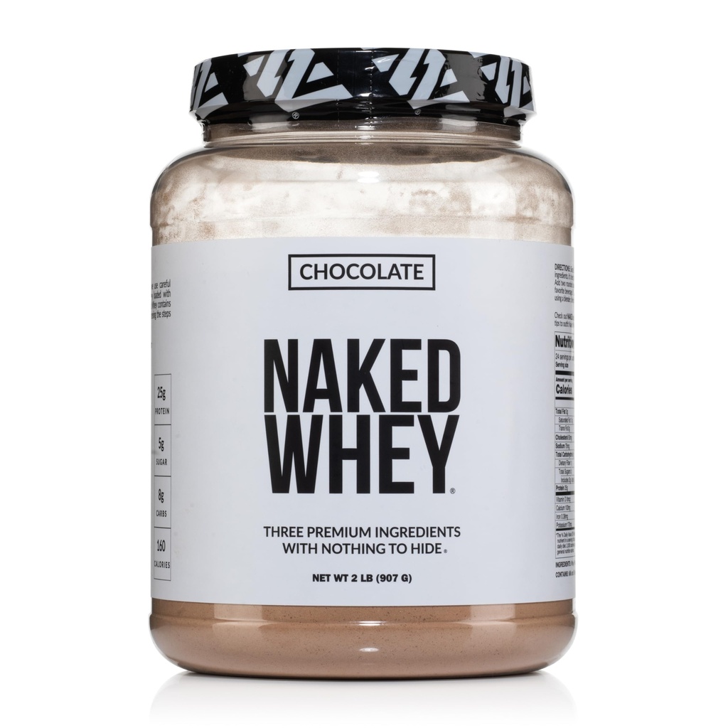 NAKED Whey Chocolate Protein Powder - Solo 3 ingredienti - Grass Fed Whey Protein Powder, Organic Chocolate and Organic Coconut Sugar, No GMO, No Soy, and Gluten Free - 24 Servings