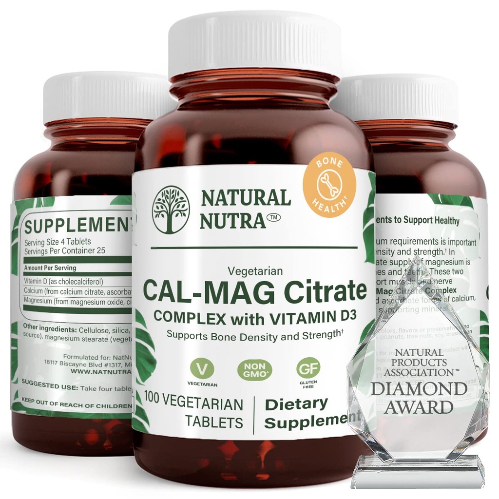 Natürliche Nutra Cal-Mag Citrat mit Vitamin D3,1000/500 mg Komplex, stärken Knochendichte, Muskel und Nerve Gesundheit, Helfen Sie gesunde Zähne, hochverfügbare Quellen, 100 Vegan Tabletten
