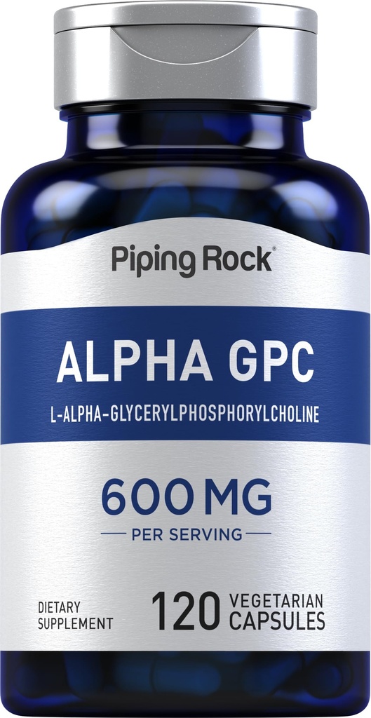 Piping Rock Alpha GPC 600 mg | 120 Capsules | L Alpha Glyceryl Phosphorylcholine Supplement |Non-GMO, Gluten Free