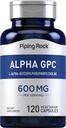 Piping Rock Alpha GPC 600 mg | 120 Capsules | L Alpha Glyceryl Phosphorylcholine Supplement |Non-GMO, Gluten Free