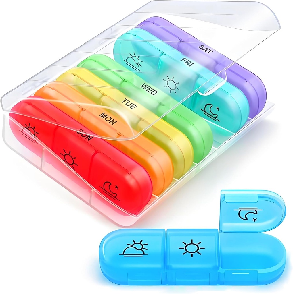 AIMI Organizzatore di pillole settimanali 3 volte al giorno, grande 7 giorni Pill Box 3 volte al giorno con contenitore separato, custodia di pillole portatile per farmaci, vitamine, olio di pesce e integratori